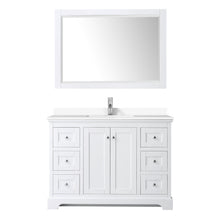 Load image into Gallery viewer, Wyndham Avery 48 Inch Single Bathroom Vanity in White, White Cultured Marble Countertop, Undermount Square Sink, 46 Inch Mirror- Wyndham