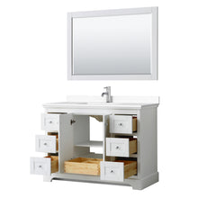 Load image into Gallery viewer, Wyndham Avery 48 Inch Single Bathroom Vanity in White, White Cultured Marble Countertop, Undermount Square Sink, 46 Inch Mirror- Wyndham