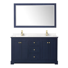 Load image into Gallery viewer, Wyndham Avery 60 Inch Double Bathroom Vanity in Dark Blue, Light-Vein Carrara Cultured Marble Countertop, Undermount Square Sinks, 58 Inch Mirror- Wyndham