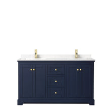 Load image into Gallery viewer, Wyndham Avery 60 Inch Double Bathroom Vanity in Dark Blue, Light-Vein Carrara Cultured Marble Countertop, Undermount Square Sinks, No Mirror- Wyndham