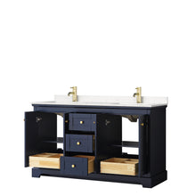 Load image into Gallery viewer, Wyndham Avery 60 Inch Double Bathroom Vanity in Dark Blue, Light-Vein Carrara Cultured Marble Countertop, Undermount Square Sinks, No Mirror- Wyndham
