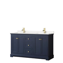 Load image into Gallery viewer, Wyndham Avery 60 Inch Double Bathroom Vanity in Dark Blue, Light-Vein Carrara Cultured Marble Countertop, Undermount Square Sinks, No Mirror- Wyndham