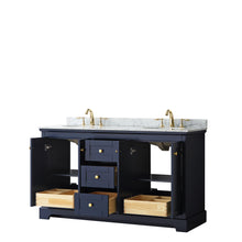 Load image into Gallery viewer, Wyndham Avery 60 Inch Double Bathroom Vanity in Dark Blue, White Carrara Marble Countertop, Undermount Oval Sinks, and No Mirror- Wyndham