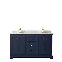 Load image into Gallery viewer, Wyndham Avery 60 Inch Double Bathroom Vanity in Dark Blue, White Carrara Marble Countertop, Undermount Square Sinks, and No Mirror- Wyndham