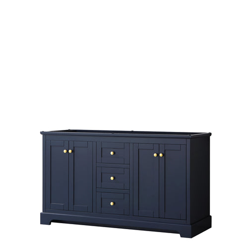 Wyndham Avery 60 Inch Double Bathroom Vanity in Dark Blue, No Countertop, No Sinks, and No Mirror- Wyndham