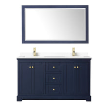 Load image into Gallery viewer, Wyndham Avery 60 Inch Double Bathroom Vanity in Dark Blue, White Cultured Marble Countertop, Undermount Square Sinks, 58 Inch Mirror- Wyndham