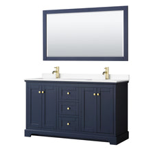 Load image into Gallery viewer, Wyndham Avery 60 Inch Double Bathroom Vanity in Dark Blue, White Cultured Marble Countertop, Undermount Square Sinks, 58 Inch Mirror- Wyndham
