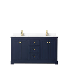 Load image into Gallery viewer, Wyndham Avery 60 Inch Double Bathroom Vanity in Dark Blue, White Cultured Marble Countertop, Undermount Square Sinks, No Mirror- Wyndham