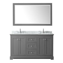 Load image into Gallery viewer, Wyndham Avery 60 Inch Double Bathroom Vanity in Dark Gray, White Carrara Marble Countertop, Undermount Oval Sinks, and 58 Inch Mirror- Wyndham