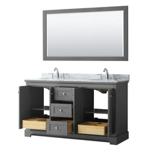 Load image into Gallery viewer, Wyndham Avery 60 Inch Double Bathroom Vanity in Dark Gray, White Carrara Marble Countertop, Undermount Oval Sinks, and 58 Inch Mirror- Wyndham