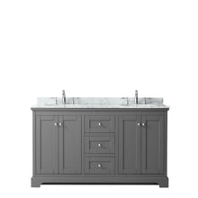 Load image into Gallery viewer, Wyndham Avery 60 Inch Double Bathroom Vanity in Dark Gray, White Carrara Marble Countertop, Undermount Oval Sinks, and No Mirror- Wyndham