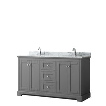 Load image into Gallery viewer, Wyndham Avery 60 Inch Double Bathroom Vanity in Dark Gray, White Carrara Marble Countertop, Undermount Oval Sinks, and No Mirror- Wyndham