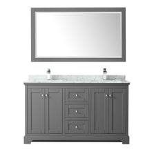 Load image into Gallery viewer, Wyndham Avery 60 Inch Double Bathroom Vanity in Dark Gray, White Carrara Marble Countertop, Undermount Square Sinks, and 58 Inch Mirror- Wyndham