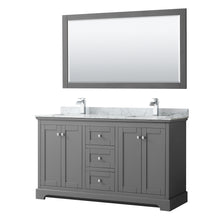 Load image into Gallery viewer, Wyndham Avery 60 Inch Double Bathroom Vanity in Dark Gray, White Carrara Marble Countertop, Undermount Square Sinks, and 58 Inch Mirror- Wyndham