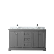 Load image into Gallery viewer, Wyndham Avery 60 Inch Double Bathroom Vanity in Dark Gray, White Carrara Marble Countertop, Undermount Square Sinks, and No Mirror- Wyndham