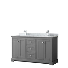 Load image into Gallery viewer, Wyndham Avery 60 Inch Double Bathroom Vanity in Dark Gray, White Carrara Marble Countertop, Undermount Square Sinks, and No Mirror- Wyndham