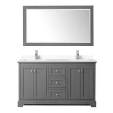 Load image into Gallery viewer, Wyndham Avery 60 Inch Double Bathroom Vanity in Dark Gray, White Cultured Marble Countertop, Undermount Square Sinks, 58 Inch Mirror- Wyndham