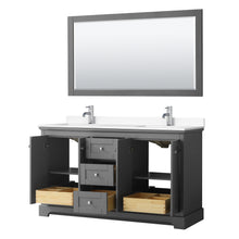 Load image into Gallery viewer, Wyndham Avery 60 Inch Double Bathroom Vanity in Dark Gray, White Cultured Marble Countertop, Undermount Square Sinks, 58 Inch Mirror- Wyndham