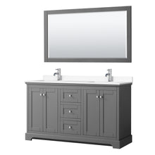 Load image into Gallery viewer, Wyndham Avery 60 Inch Double Bathroom Vanity in Dark Gray, White Cultured Marble Countertop, Undermount Square Sinks, 58 Inch Mirror- Wyndham