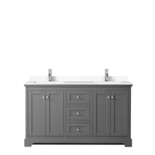 Load image into Gallery viewer, Wyndham Avery 60 Inch Double Bathroom Vanity in Dark Gray, White Cultured Marble Countertop, Undermount Square Sinks, No Mirror- Wyndham
