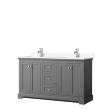 Load image into Gallery viewer, Wyndham Avery 60 Inch Double Bathroom Vanity in Dark Gray, White Cultured Marble Countertop, Undermount Square Sinks, No Mirror- Wyndham