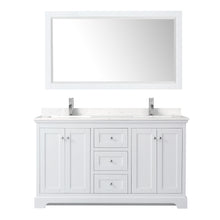 Load image into Gallery viewer, Wyndham Avery 60 Inch Double Bathroom Vanity in White, Light-Vein Carrara Cultured Marble Countertop, Undermount Square Sinks, 58 Inch Mirror- Wyndham