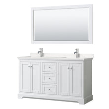 Load image into Gallery viewer, Wyndham Avery 60 Inch Double Bathroom Vanity in White, Light-Vein Carrara Cultured Marble Countertop, Undermount Square Sinks, 58 Inch Mirror- Wyndham