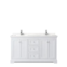 Load image into Gallery viewer, Wyndham Avery 60 Inch Double Bathroom Vanity in White, Light-Vein Carrara Cultured Marble Countertop, Undermount Square Sinks, No Mirror- Wyndham