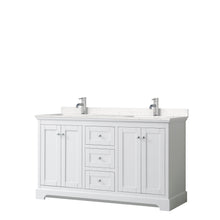Load image into Gallery viewer, Wyndham Avery 60 Inch Double Bathroom Vanity in White, Light-Vein Carrara Cultured Marble Countertop, Undermount Square Sinks, No Mirror- Wyndham