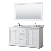 Load image into Gallery viewer, Wyndham Avery 60 Inch Double Bathroom Vanity in White, White Carrara Marble Countertop, Undermount Oval Sinks, and 58 Inch Mirror- Wyndham