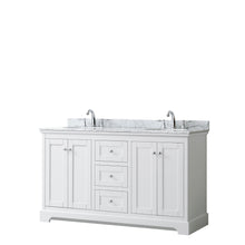Load image into Gallery viewer, Wyndham Avery 60 Inch Double Bathroom Vanity in White, White Carrara Marble Countertop, Undermount Oval Sinks, and No Mirror- Wyndham