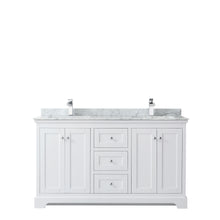 Load image into Gallery viewer, Wyndham Avery 60 Inch Double Bathroom Vanity in White, White Carrara Marble Countertop, Undermount Square Sinks, and No Mirror- Wyndham