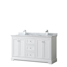 Load image into Gallery viewer, Wyndham Avery 60 Inch Double Bathroom Vanity in White, White Carrara Marble Countertop, Undermount Square Sinks, and No Mirror- Wyndham