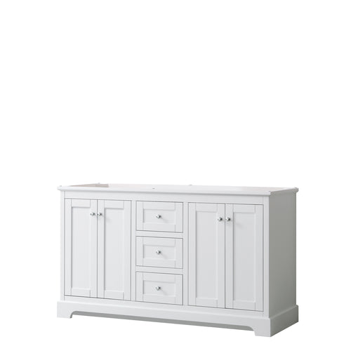 Wyndham Avery 60 Inch Double Bathroom Vanity in White, No Countertop, No Sinks, and No Mirror- Wyndham