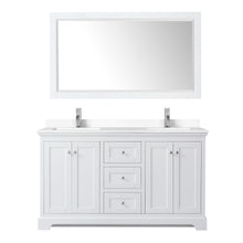 Load image into Gallery viewer, Wyndham Avery 60 Inch Double Bathroom Vanity in White, White Cultured Marble Countertop, Undermount Square Sinks, 58 Inch Mirror- Wyndham
