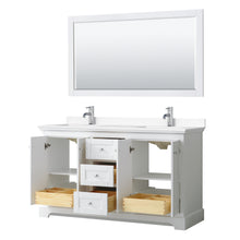 Load image into Gallery viewer, Wyndham Avery 60 Inch Double Bathroom Vanity in White, White Cultured Marble Countertop, Undermount Square Sinks, 58 Inch Mirror- Wyndham