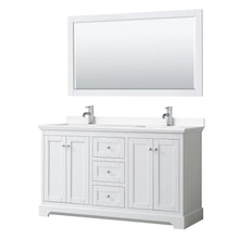 Load image into Gallery viewer, Wyndham Avery 60 Inch Double Bathroom Vanity in White, White Cultured Marble Countertop, Undermount Square Sinks, 58 Inch Mirror- Wyndham