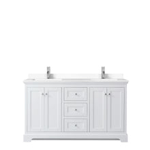 Load image into Gallery viewer, Wyndham Avery 60 Inch Double Bathroom Vanity in White, White Cultured Marble Countertop, Undermount Square Sinks, No Mirror- Wyndham