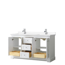 Load image into Gallery viewer, Wyndham Avery 60 Inch Double Bathroom Vanity in White, White Cultured Marble Countertop, Undermount Square Sinks, No Mirror- Wyndham