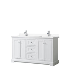 Load image into Gallery viewer, Wyndham Avery 60 Inch Double Bathroom Vanity in White, White Cultured Marble Countertop, Undermount Square Sinks, No Mirror- Wyndham