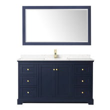 Load image into Gallery viewer, Wyndham Avery 60 Inch Single Bathroom Vanity in Dark Blue, Light-Vein Carrara Cultured Marble Countertop, Undermount Square Sink, 58 Inch Mirror- Wyndham