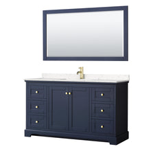 Load image into Gallery viewer, Wyndham Avery 60 Inch Single Bathroom Vanity in Dark Blue, Light-Vein Carrara Cultured Marble Countertop, Undermount Square Sink, 58 Inch Mirror- Wyndham