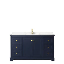 Load image into Gallery viewer, Wyndham Avery 60 Inch Single Bathroom Vanity in Dark Blue, Light-Vein Carrara Cultured Marble Countertop, Undermount Square Sink, No Mirror- Wyndham
