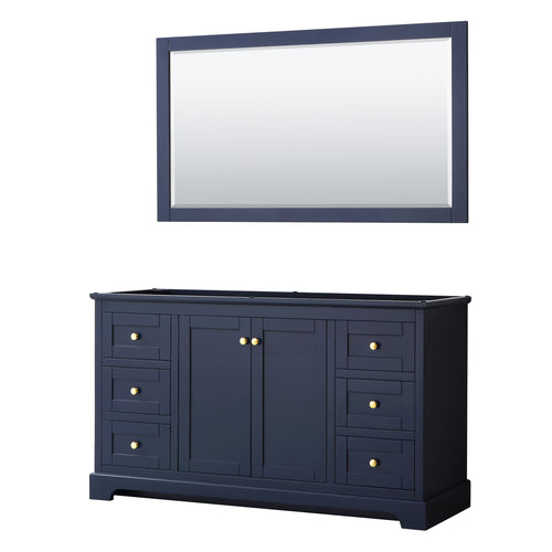 Wyndham Avery 60 Inch Single Bathroom Vanity in Dark Blue, No Countertop, No Sink, and 58 Inch Mirror- Wyndham