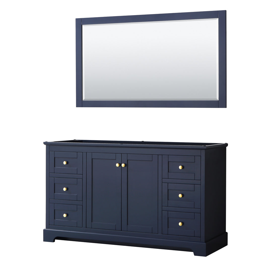 Wyndham Avery 60 Inch Single Bathroom Vanity in Dark Blue, No Countertop, No Sink, and 58 Inch Mirror- Wyndham