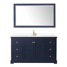 Load image into Gallery viewer, Wyndham Avery 60 Inch Single Bathroom Vanity in Dark Blue, White Cultured Marble Countertop, Undermount Square Sink, 58 Inch Mirror- Wyndham