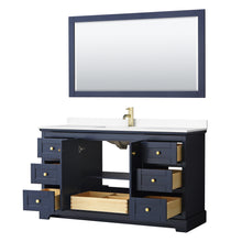 Load image into Gallery viewer, Wyndham Avery 60 Inch Single Bathroom Vanity in Dark Blue, White Cultured Marble Countertop, Undermount Square Sink, 58 Inch Mirror- Wyndham