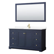 Load image into Gallery viewer, Wyndham Avery 60 Inch Single Bathroom Vanity in Dark Blue, White Cultured Marble Countertop, Undermount Square Sink, 58 Inch Mirror- Wyndham
