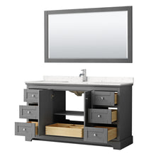 Load image into Gallery viewer, Wyndham Avery 60 Inch Single Bathroom Vanity in Dark Gray, Light-Vein Carrara Cultured Marble Countertop, Undermount Square Sink, 58 Inch Mirror- Wyndham