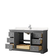 Load image into Gallery viewer, Wyndham Avery 60 Inch Single Bathroom Vanity in Dark Gray, Light-Vein Carrara Cultured Marble Countertop, Undermount Square Sink, No Mirror- Wyndham